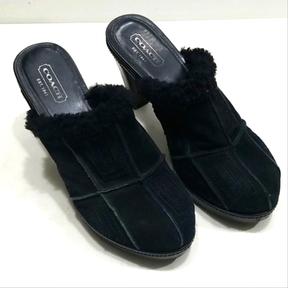Coach Black Suede Leather Mules Clogs 9B - Picture 3 of 7
